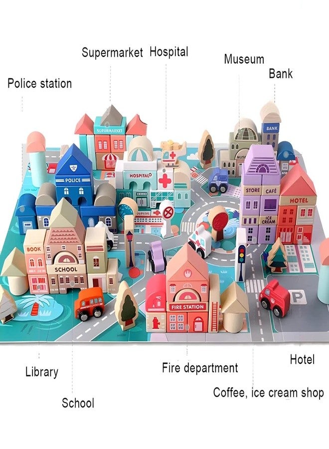 DIMAZO 115 Pcs Wooden Building Blocks Toy Set for Kids, City Construction Stacker Stacking Preschool Learning Educational Toys Gifts for 3+ Boy Girl Toddler (115 Pieces Wooden City Blocks) - Image 4